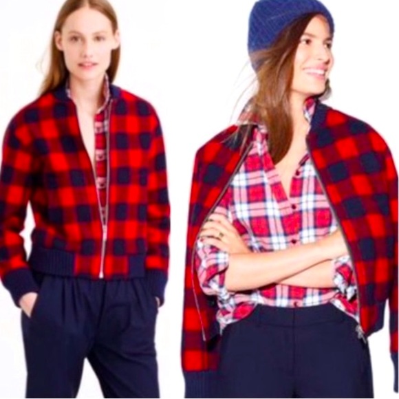 J Crew Red Plaid Bomber Jacket - Picture 2 of 5